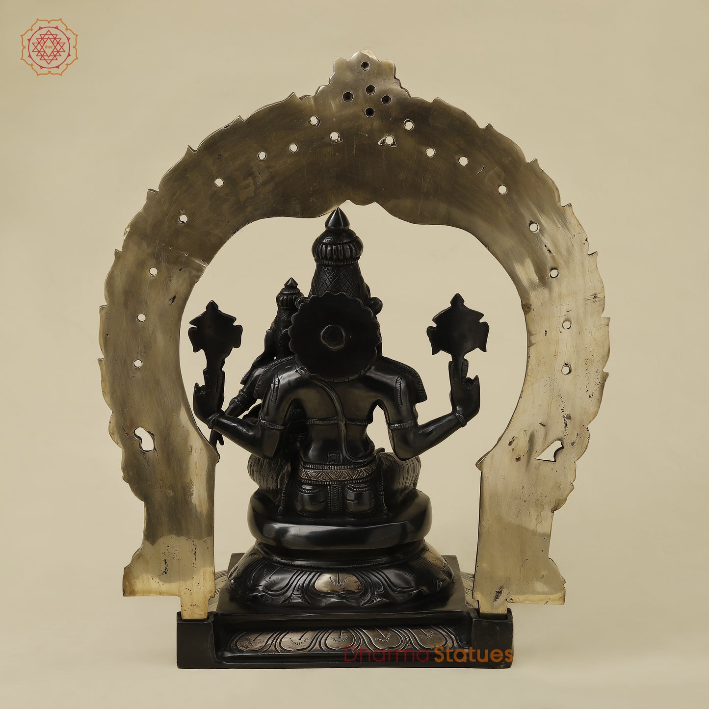 Brass Narasimha Idol with Lakshmi, Black Patina & Golden Finish, 20"