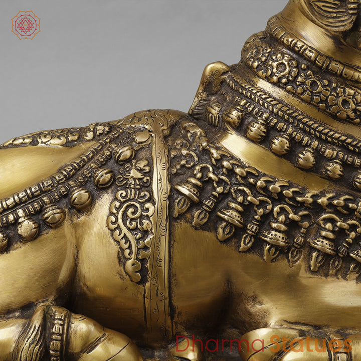 Brass Nandi on pedestal, Antique Gold Finish, 13"