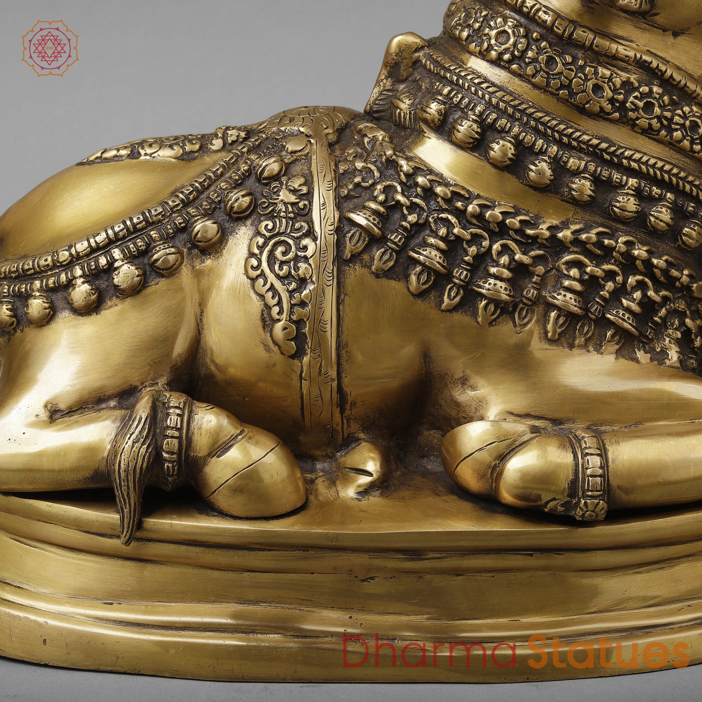 Brass Nandi on pedestal, Antique Gold Finish, 13"