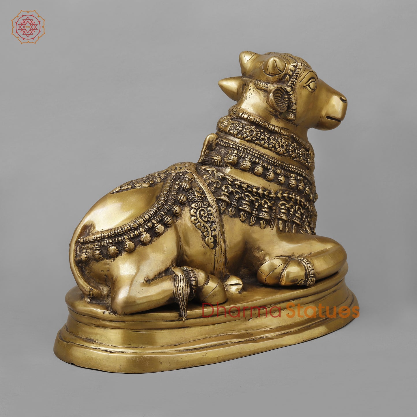 Brass Nandi on pedestal, Antique Gold Finish, 13"