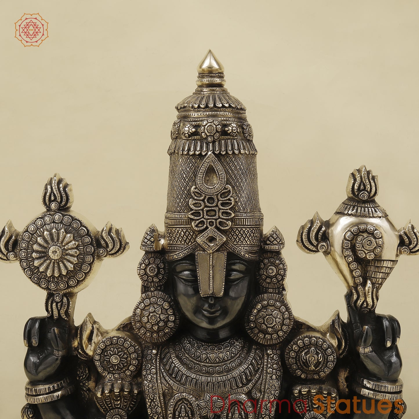Brass Tirupati Balaji Wall Hanging, Black Patina & Golden Finish, 18.5'