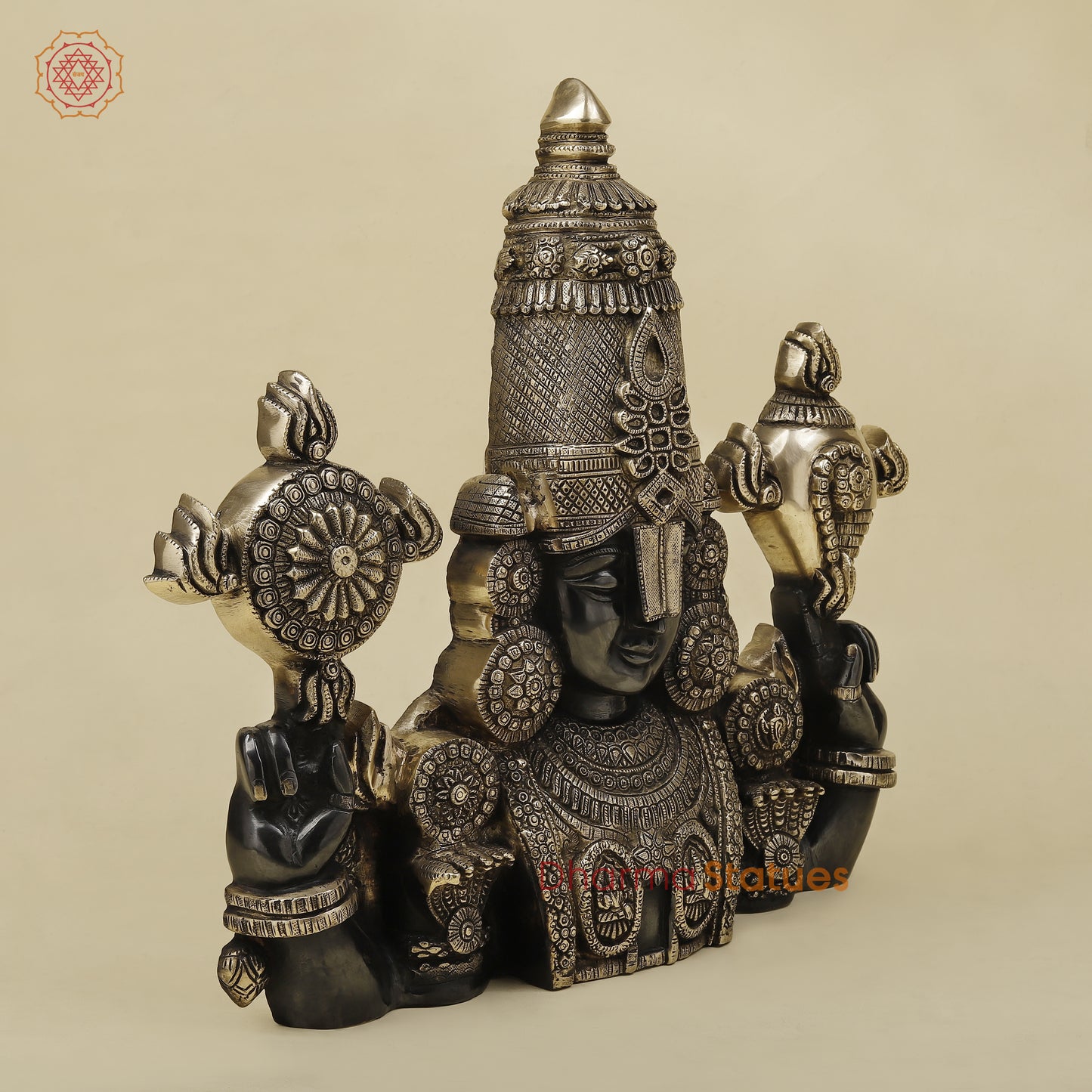 Brass Tirupati Balaji Wall Hanging, Black Patina & Golden Finish, 18.5'