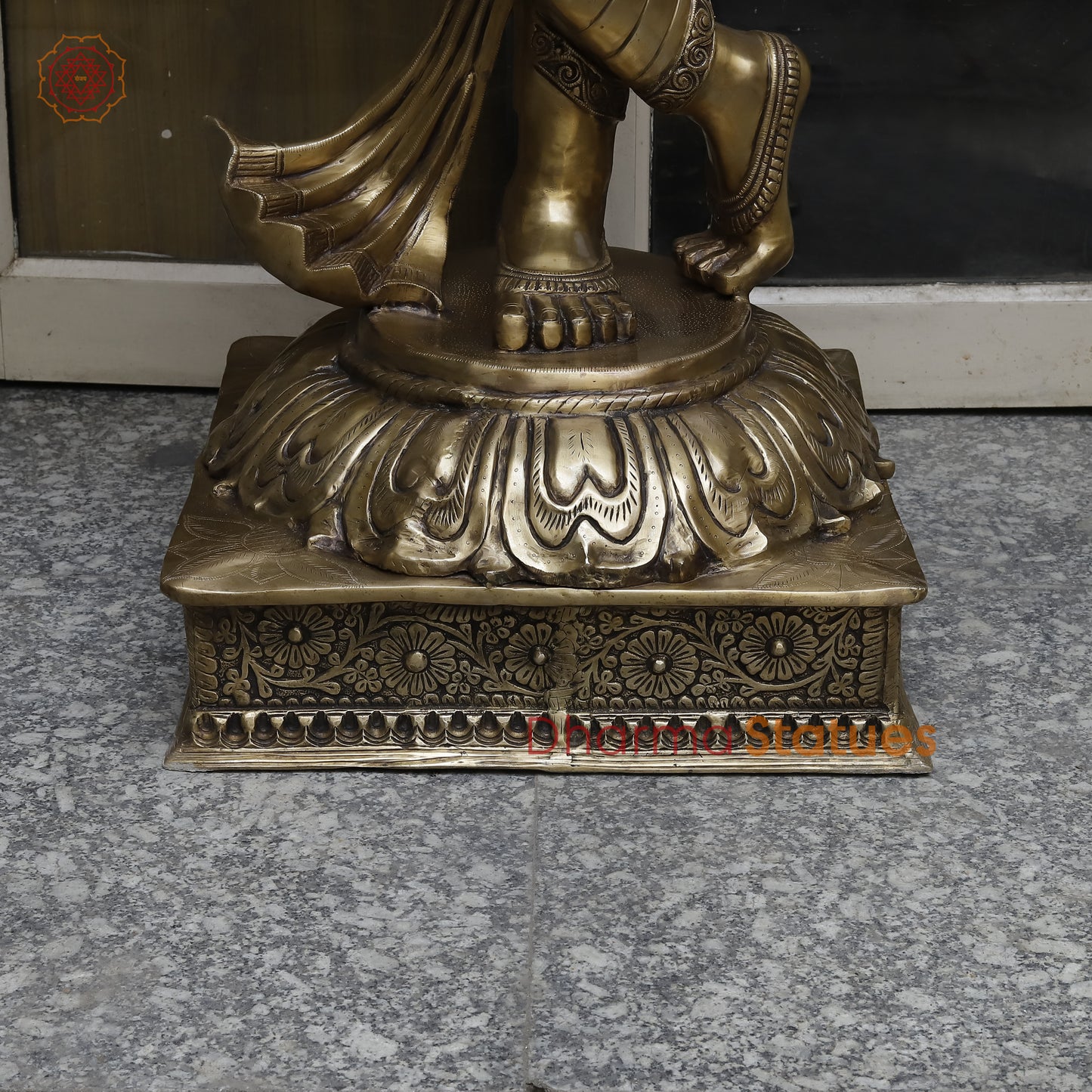 Brass Krishna Playing Flute, Golden Finish, 79"