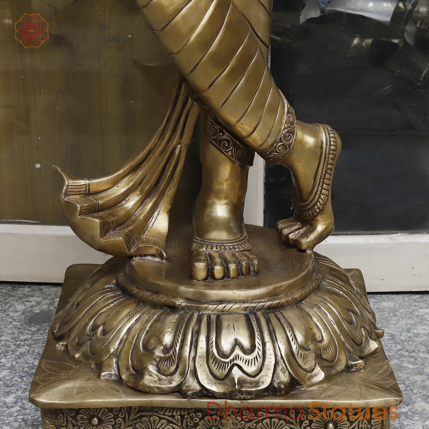 Brass Krishna Playing Flute, Golden Finish, 79"