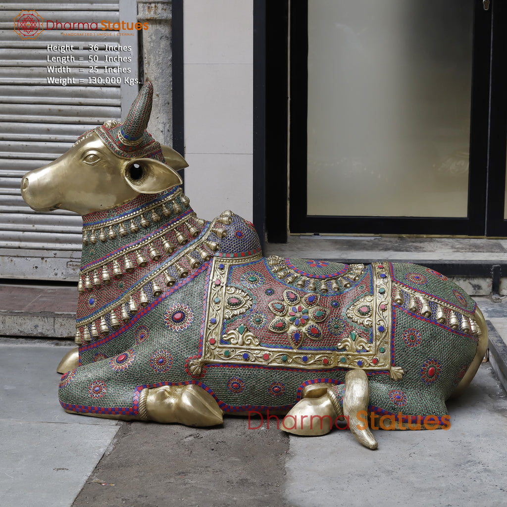 Brass Nandi Seated Large with Stonework & smooth Finish 50”