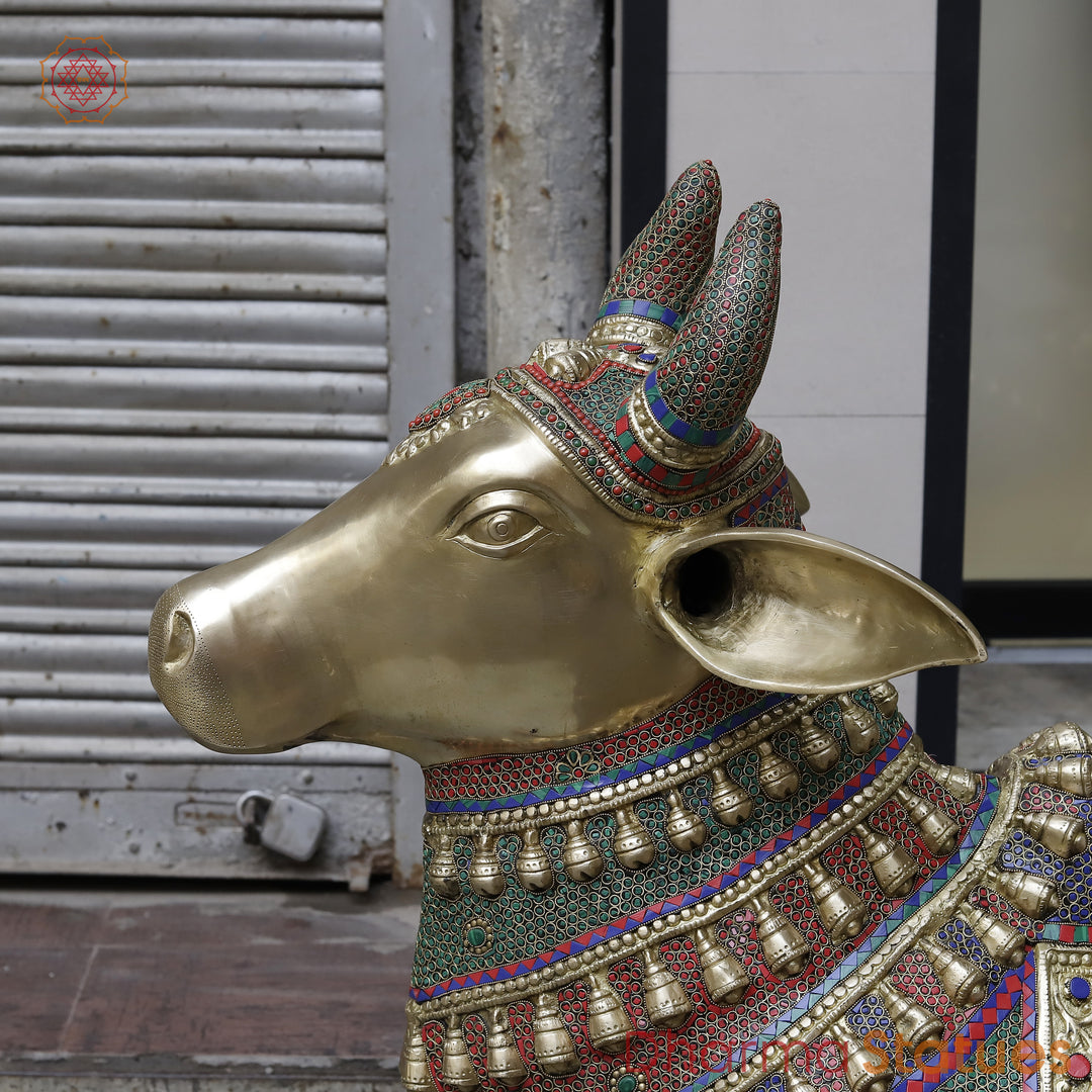 Brass Nandi Seated Large with Stonework & smooth Finish 50”