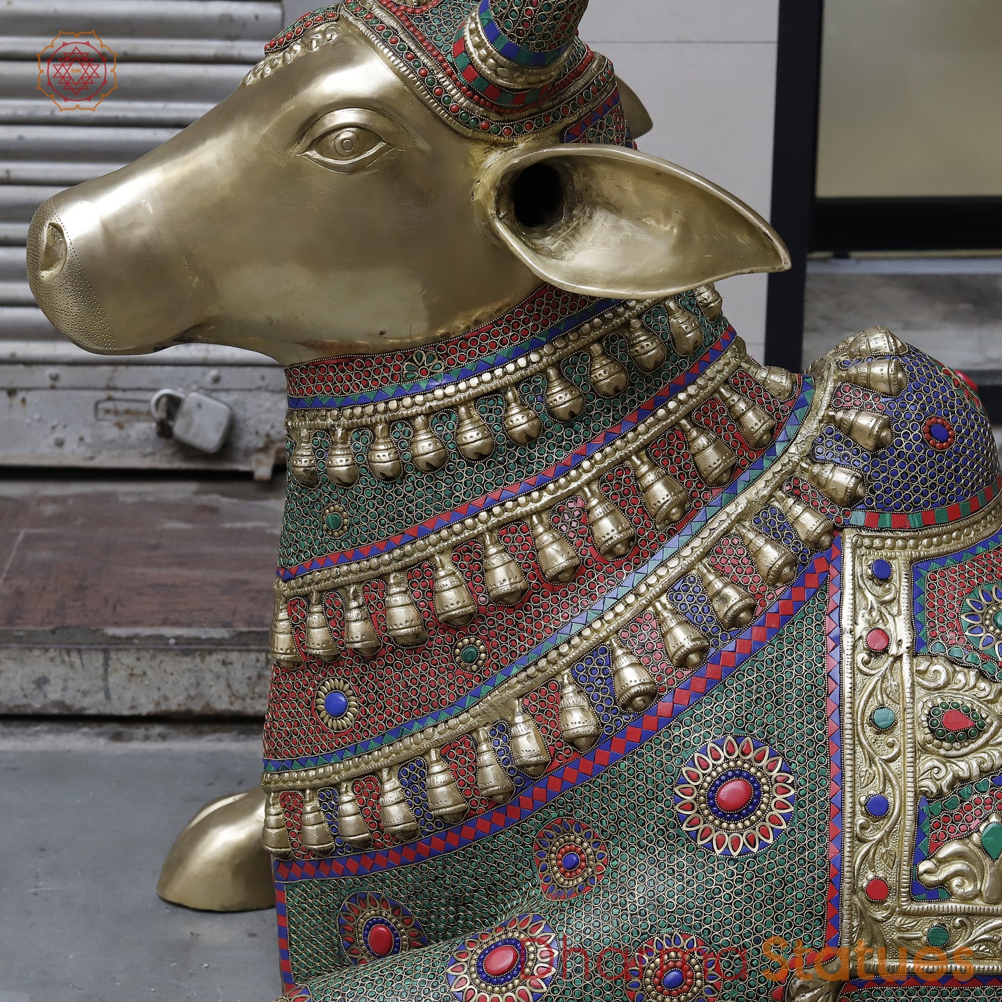 Brass Nandi Seated Large with Stonework & smooth Finish 50”