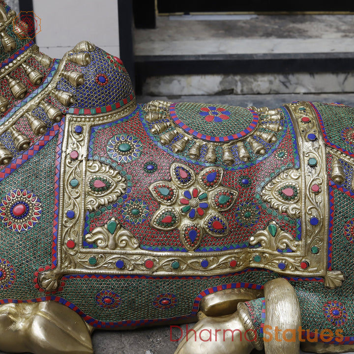Brass Nandi Seated Large with Stonework & smooth Finish 50”