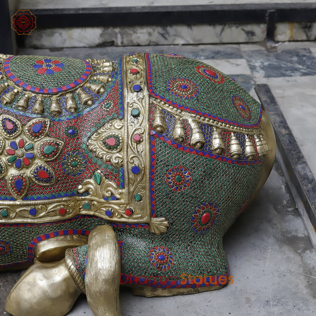 Brass Nandi Seated Large with Stonework & smooth Finish 50”