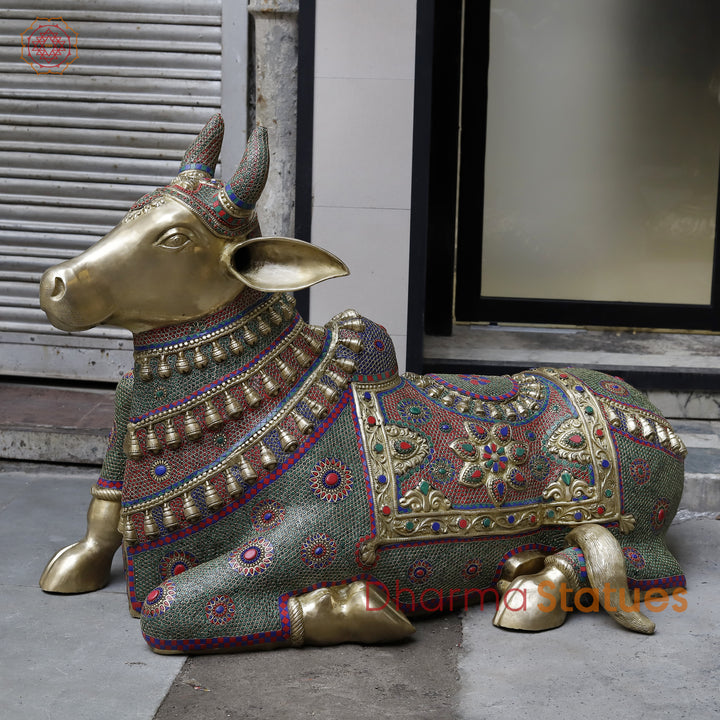 Brass Nandi Seated Large with Stonework & smooth Finish 50”