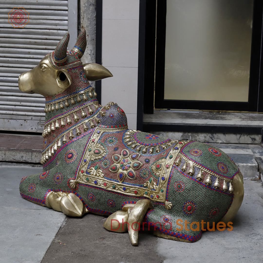 Brass Nandi Seated Large with Stonework & smooth Finish 50”