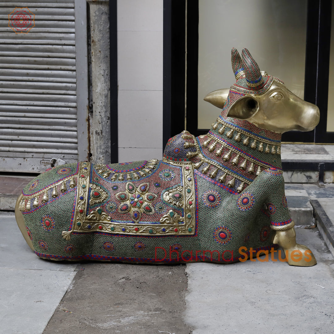 Brass Nandi Seated Large with Stonework & smooth Finish 50”