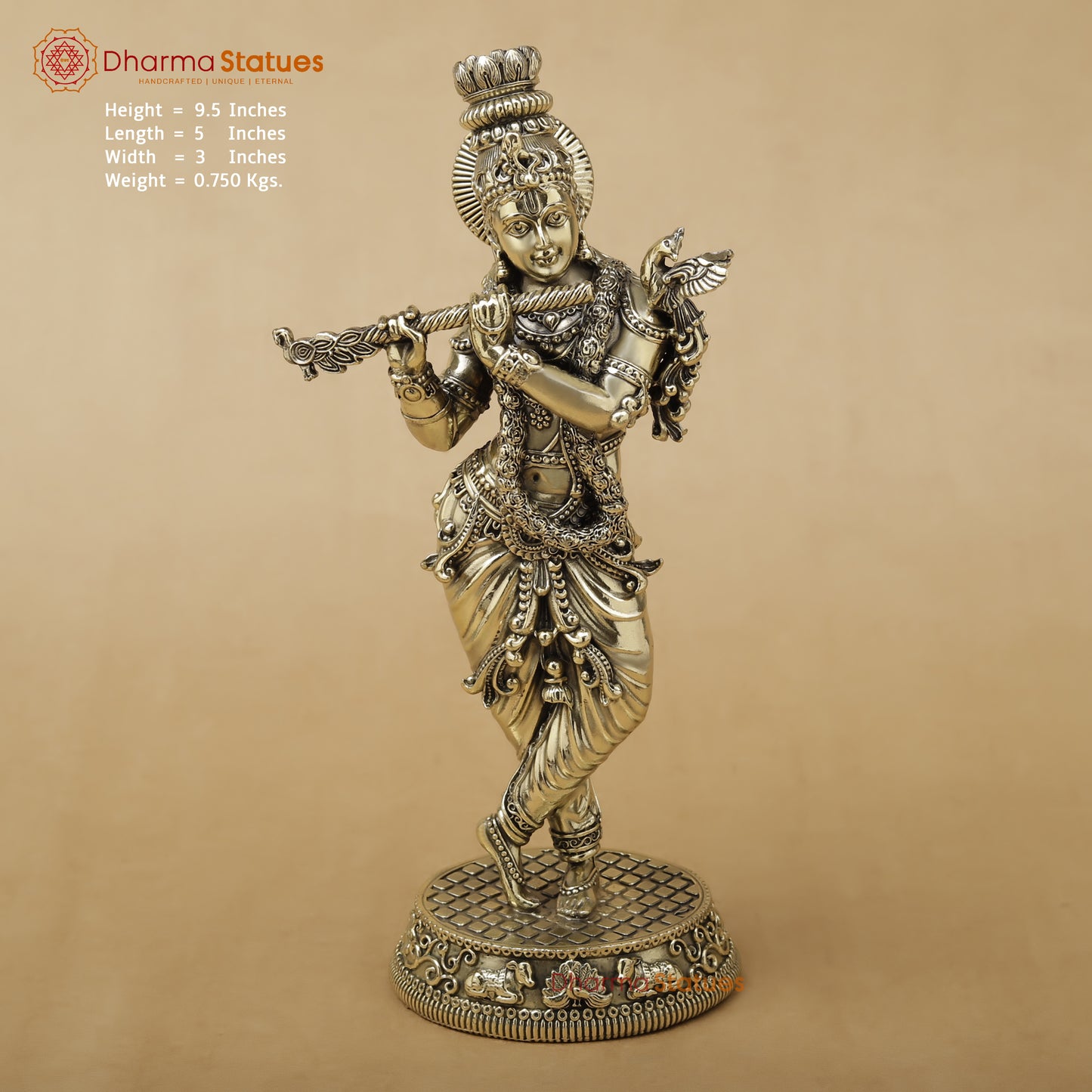 Brass Krishna Fine, 9.5"