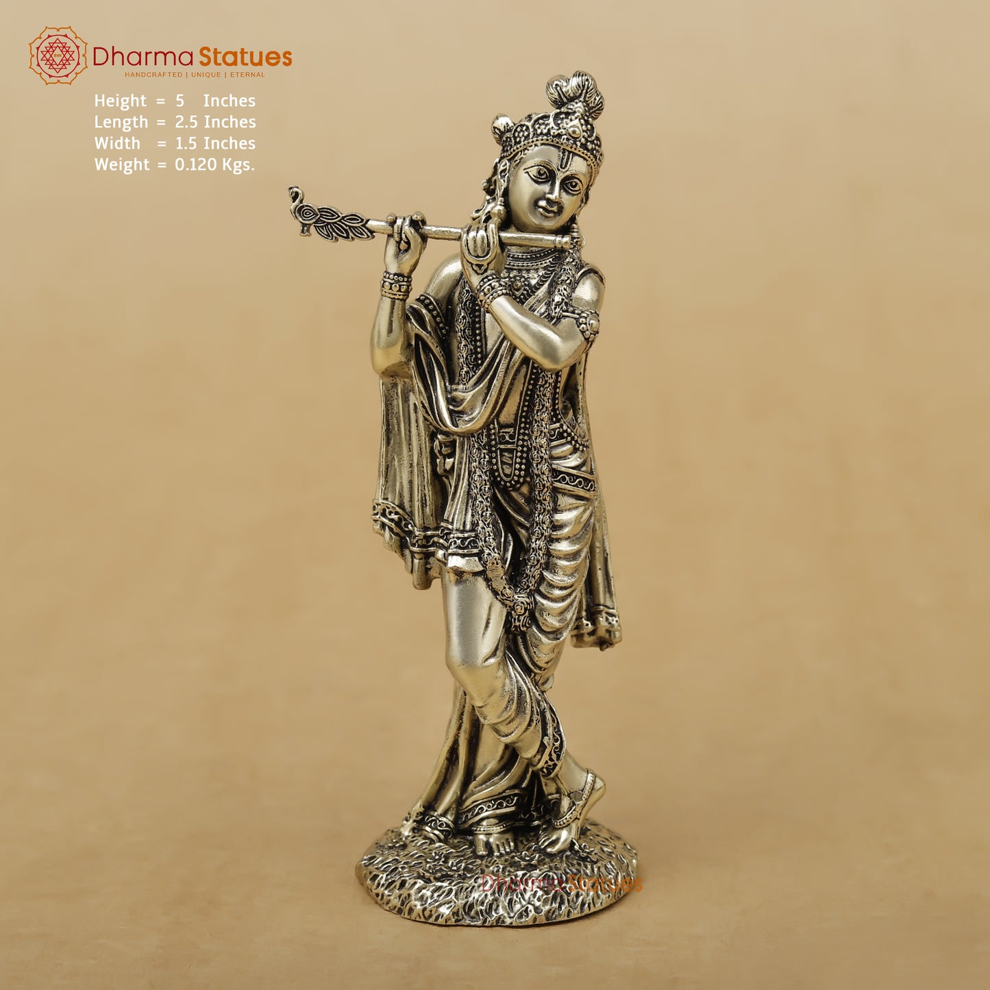 Brass Krishna, Golden Finish, 5"
