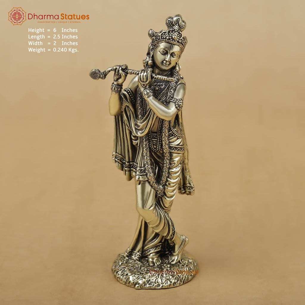 Brass Krishna, Golden Finish, 6"