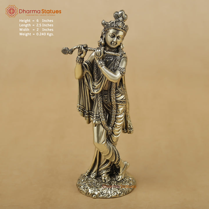 Brass Krishna, Golden Finish, 6"