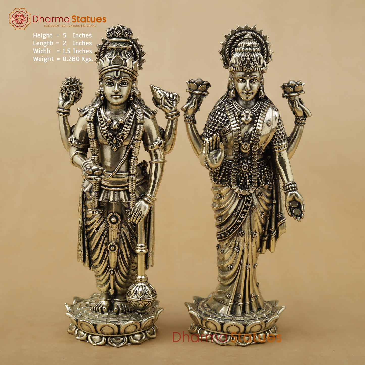 Brass Vishnu & Lakshmi Pair Fine, 5"