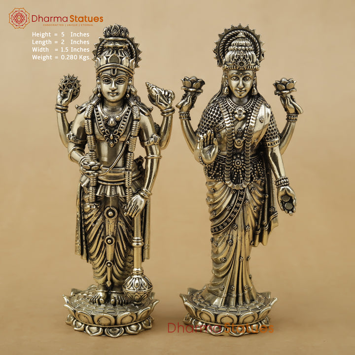 Brass Vishnu & Lakshmi Pair Fine, 5"