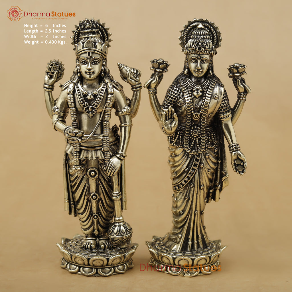 Brass Vishnu & Lakshmi Pair Fine, 6"