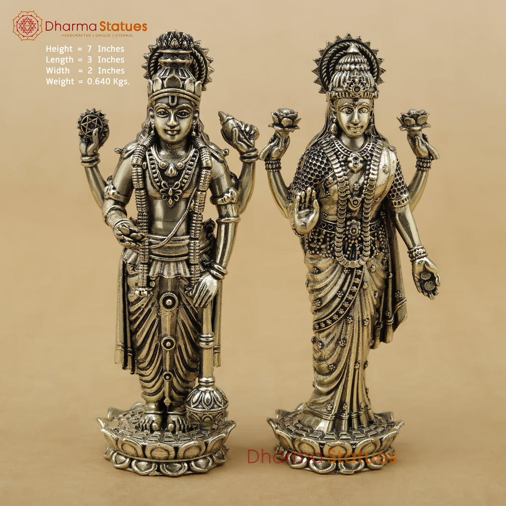 Brass Vishnu & Lakshmi Pair Fine, 7"