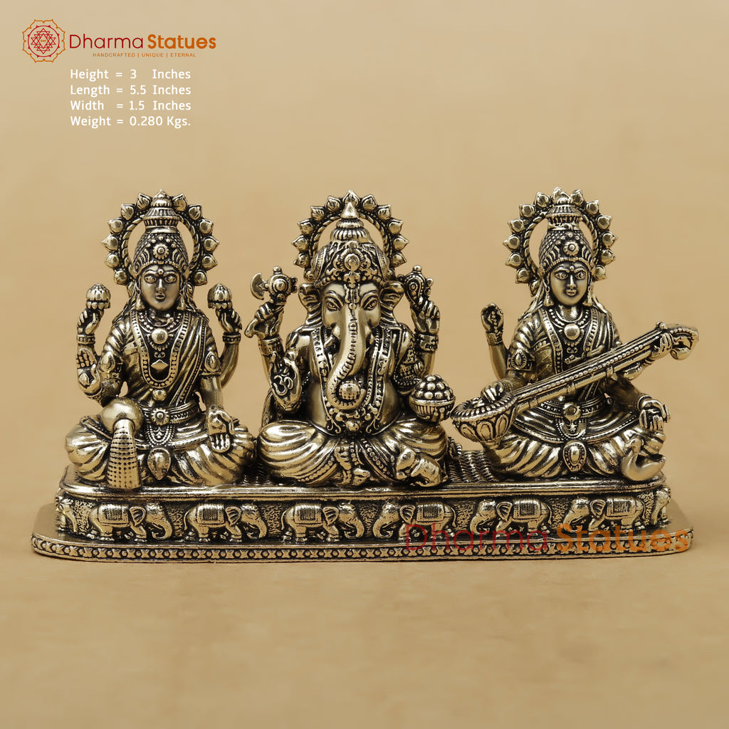 Brass Lakshmi, Ganesh & Saraswati Fine, 3"