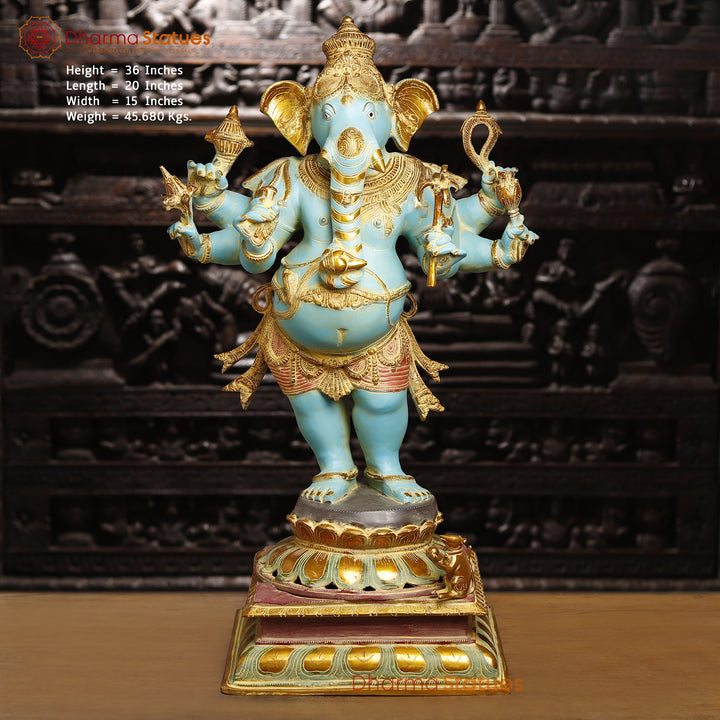 Brass Ganesh Standing Holding Sugarcane, South Indian Finish, 36" Front View