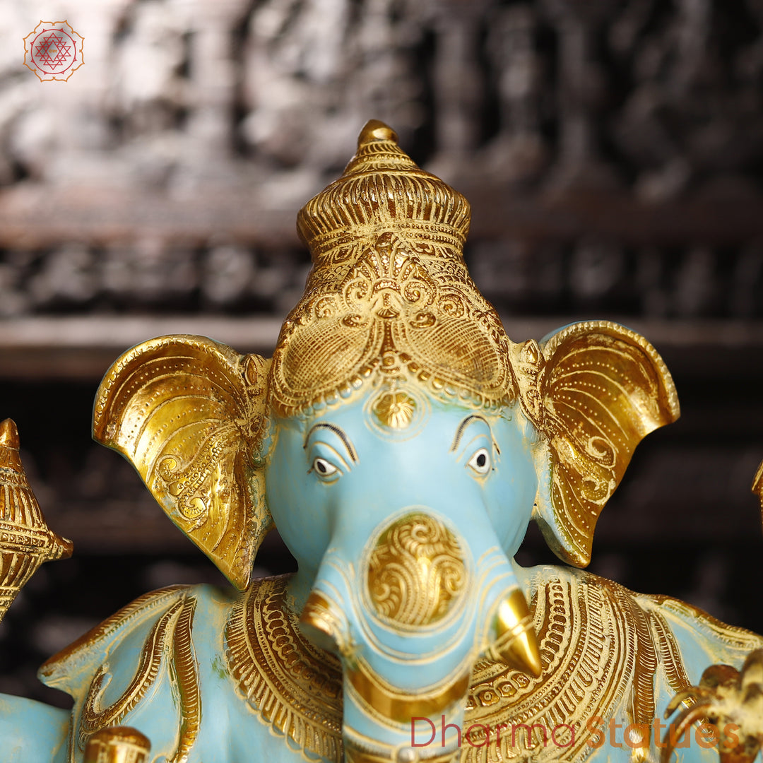 Brass Ganesh Standing Holding Sugarcane, South Indian Finish, 36"