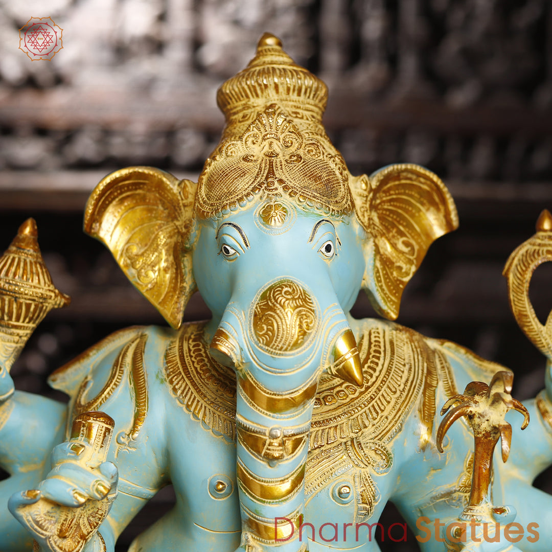 Brass Ganesh Standing Holding Sugarcane, South Indian Finish, 36"