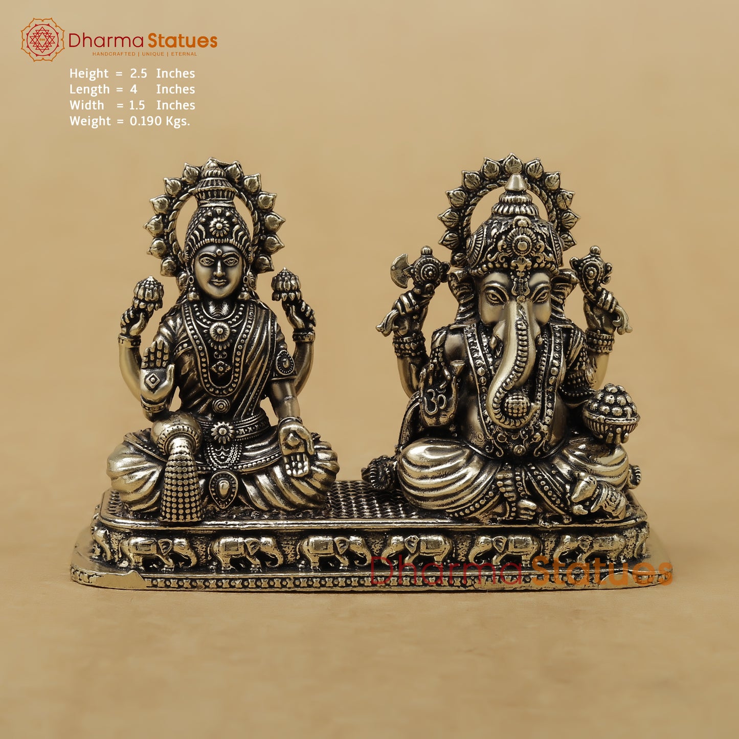 Brass Lakshmi Ganesh Fine, 2.5"