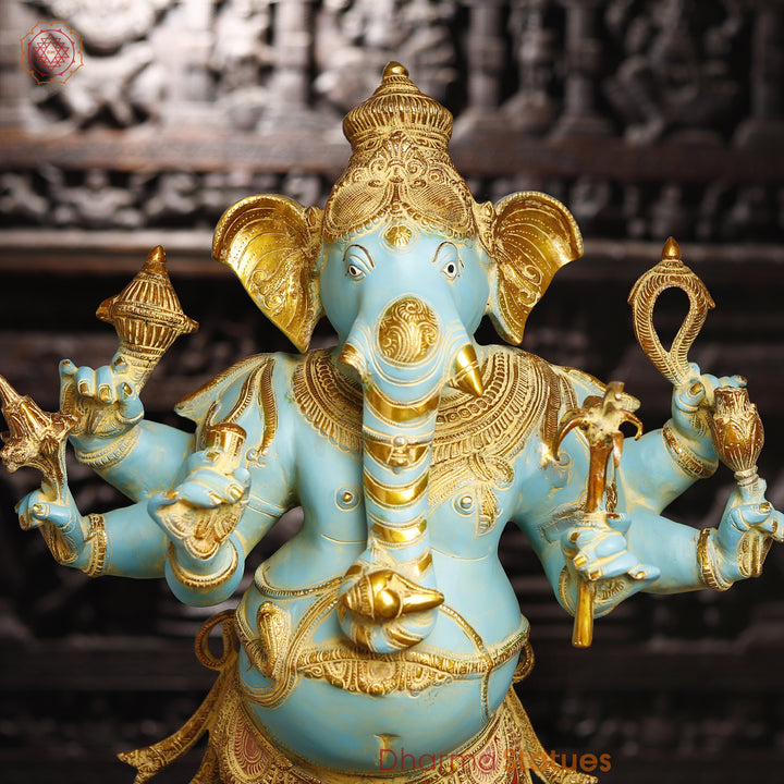 Brass Ganesh Standing Holding Sugarcane, South Indian Finish, 36"