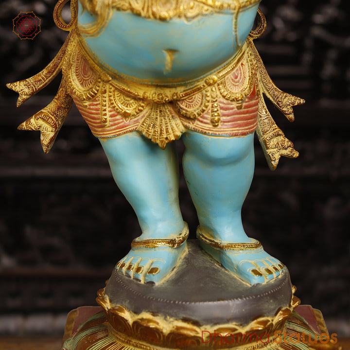 Brass Ganesh Standing Holding Sugarcane, South Indian Finish, 36"