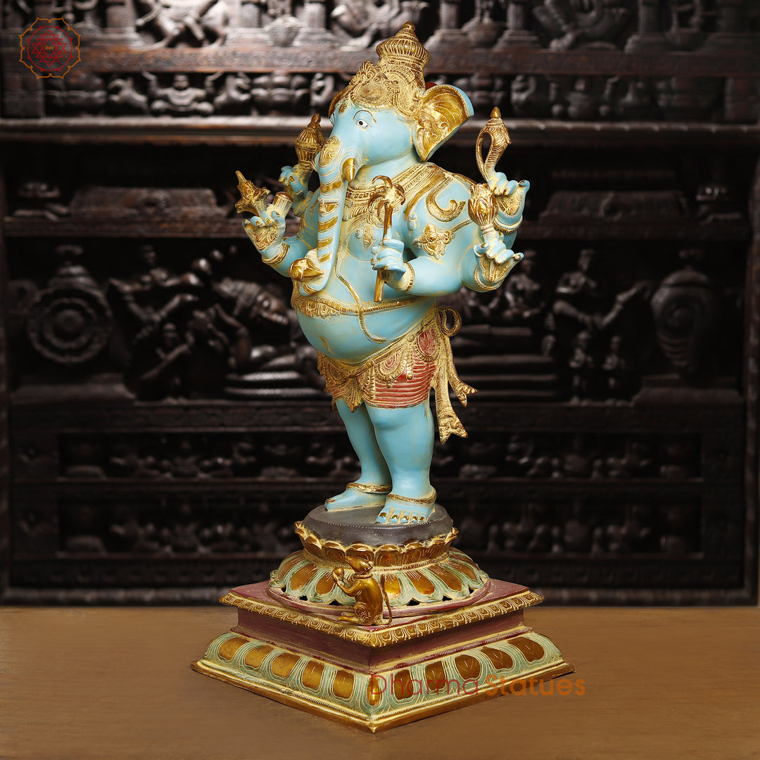 Brass Ganesh Standing Holding Sugarcane, South Indian Finish, 36"