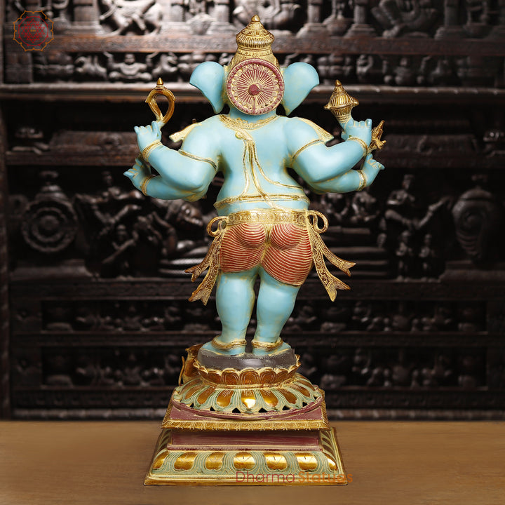 Brass Ganesh Standing Holding Sugarcane, South Indian Finish, 36"