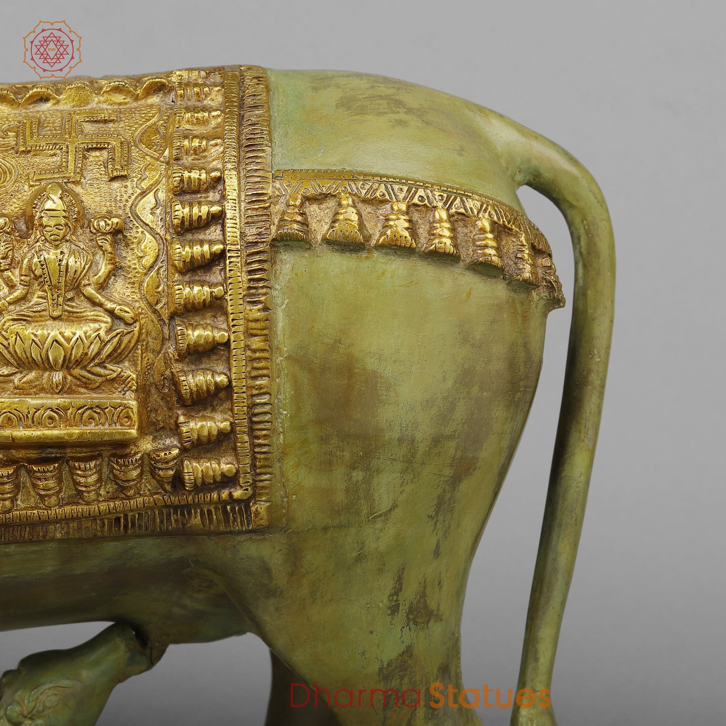Brass Cow with Calf, Green Patina & Golden Finish, 12"