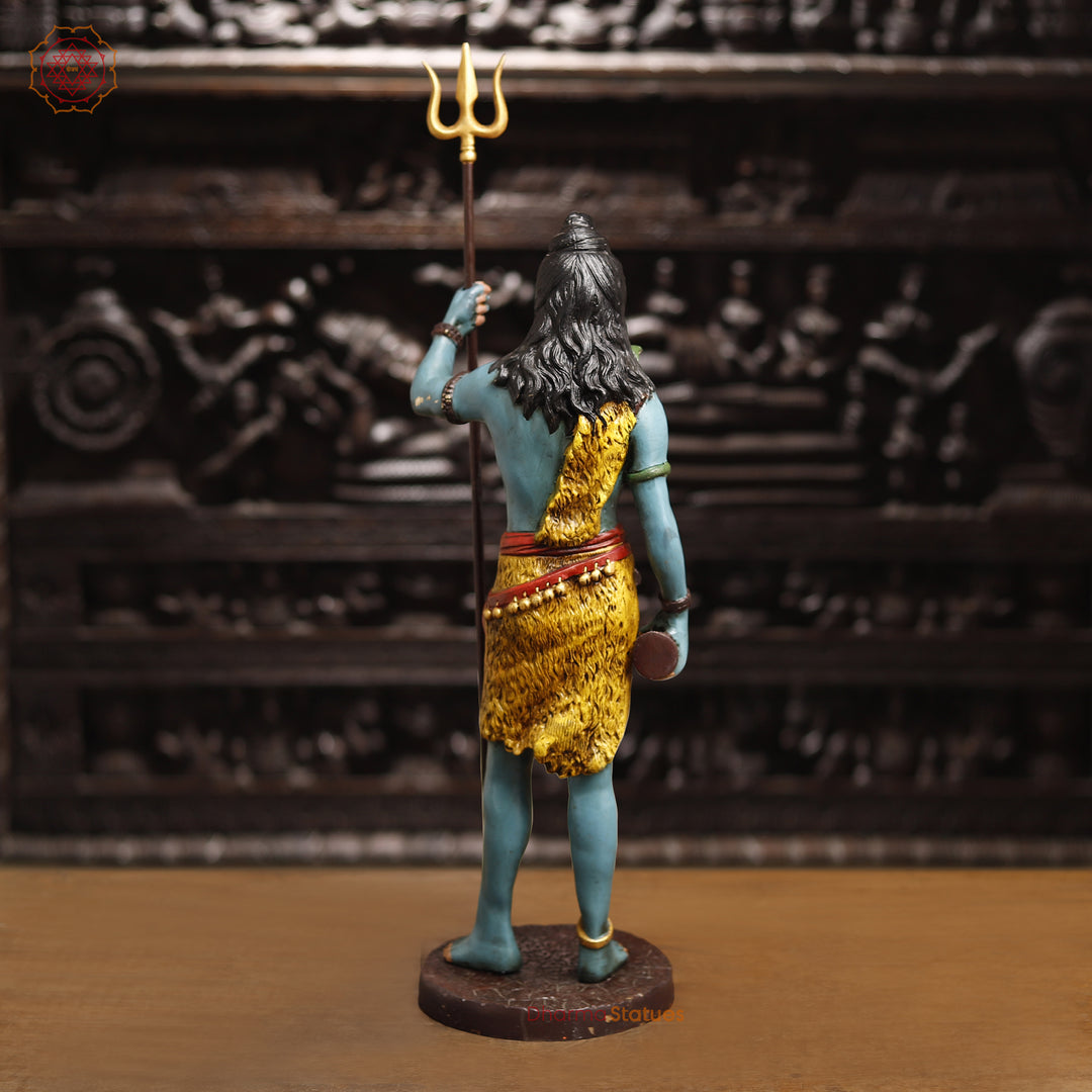 Brass Lord Shiva Statue, Shiva Standing Holding Trident, colorful texture 26" back view