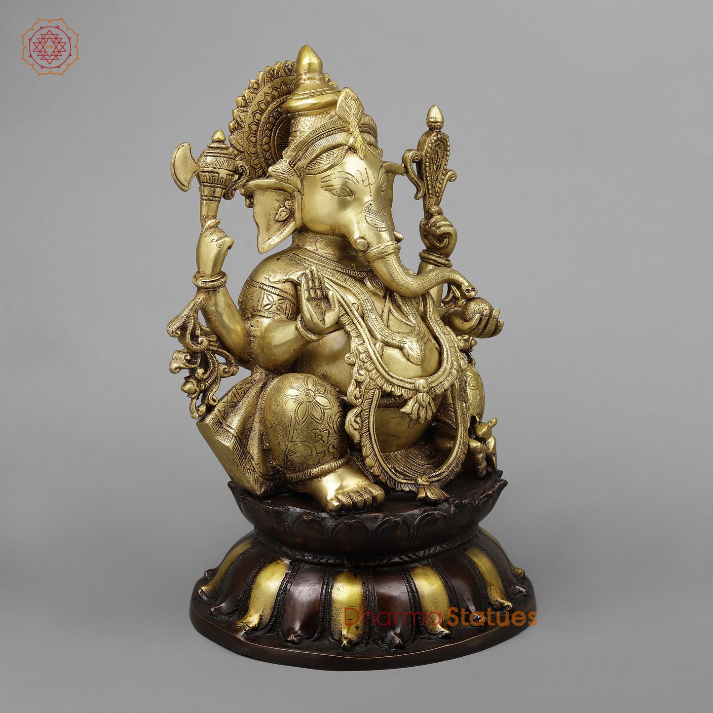 Brass Ganesh in Blessing Posture, Golden & Copper Finish, 17"