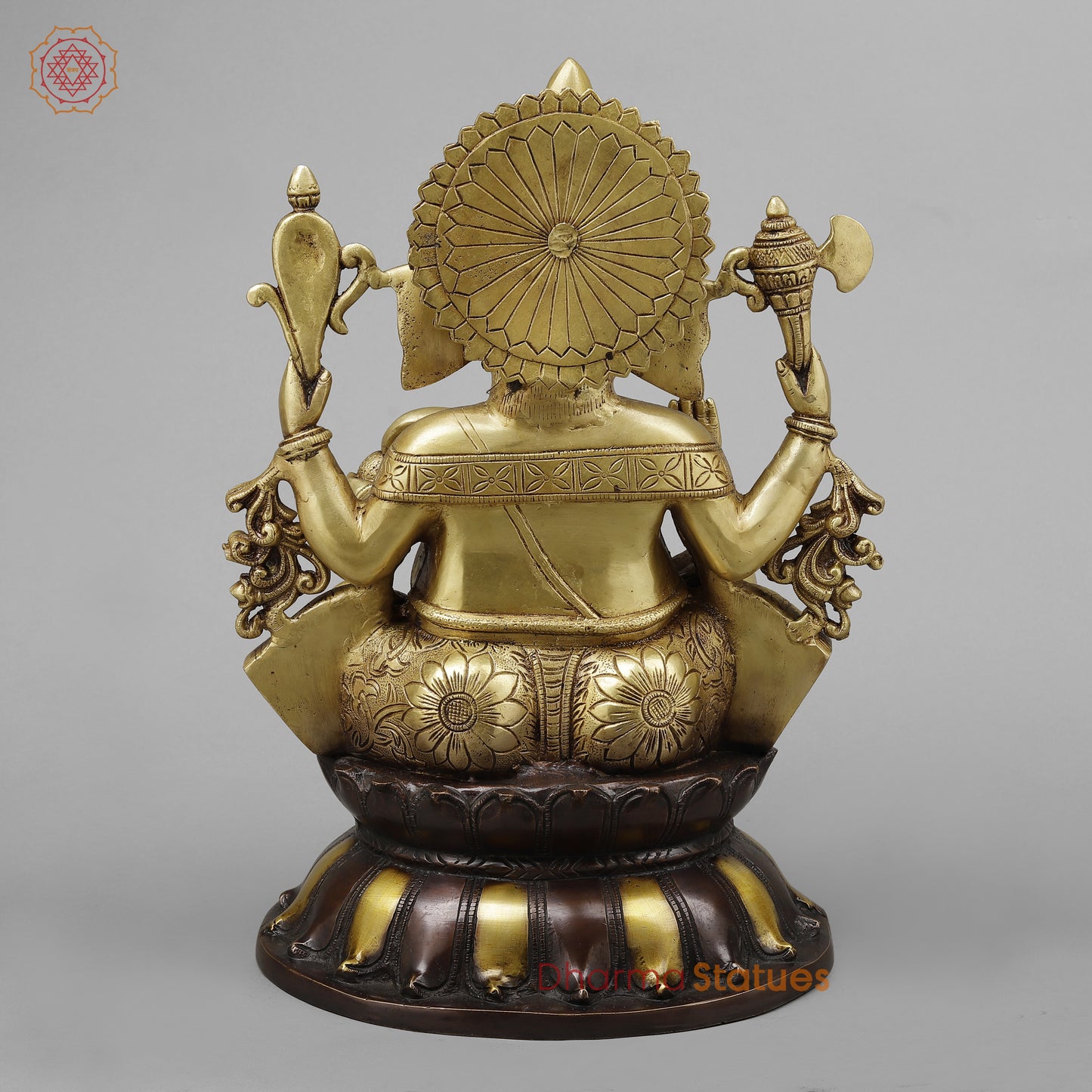 Brass Ganesh in Blessing Posture, Golden & Copper Finish, 17"