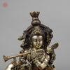 Brass Krishna Playing Flute with Cow, Golden & Copper Finish, 21"
