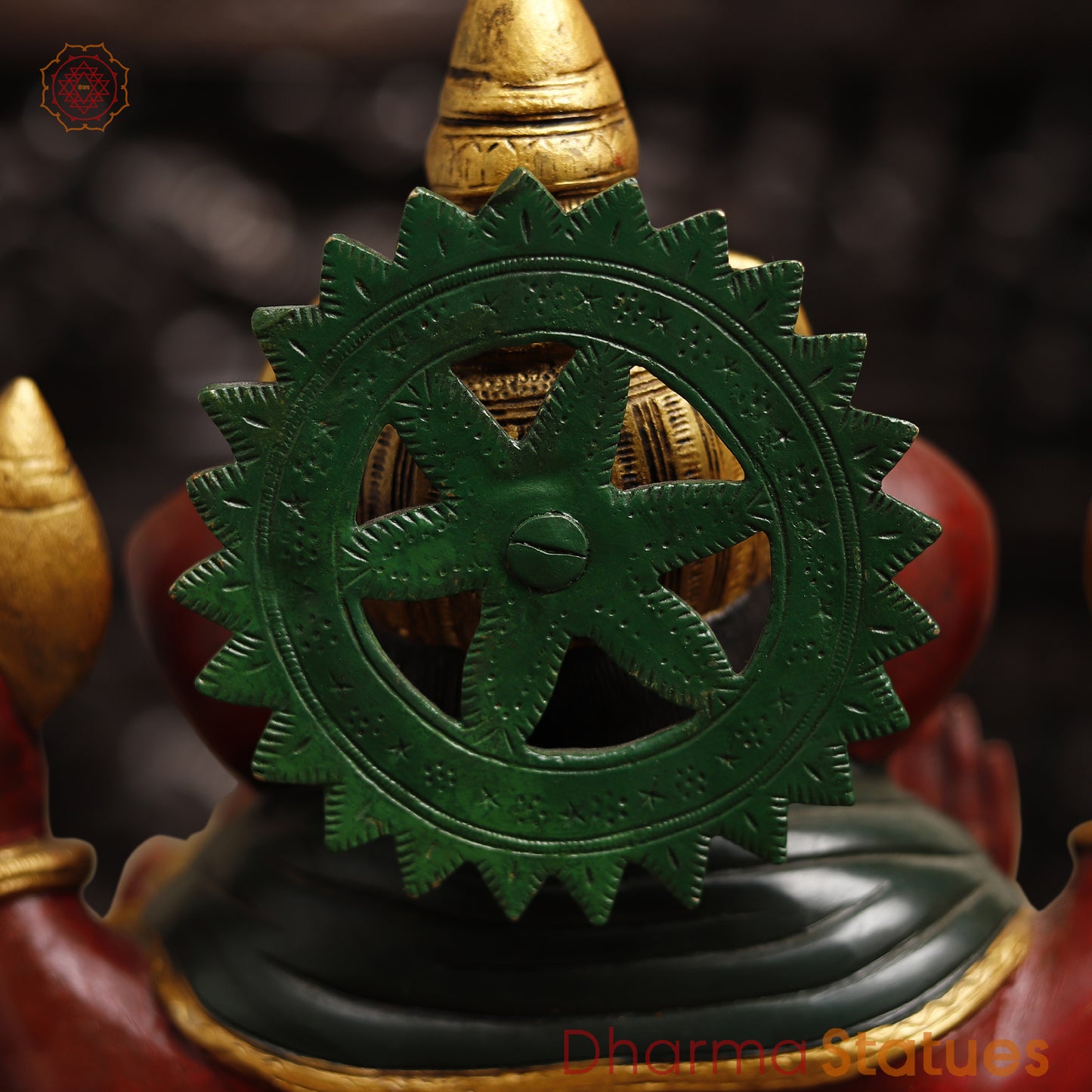 Brass Lord Ganesh Statue, seated in Blessing Posture, multicolor texture 13"