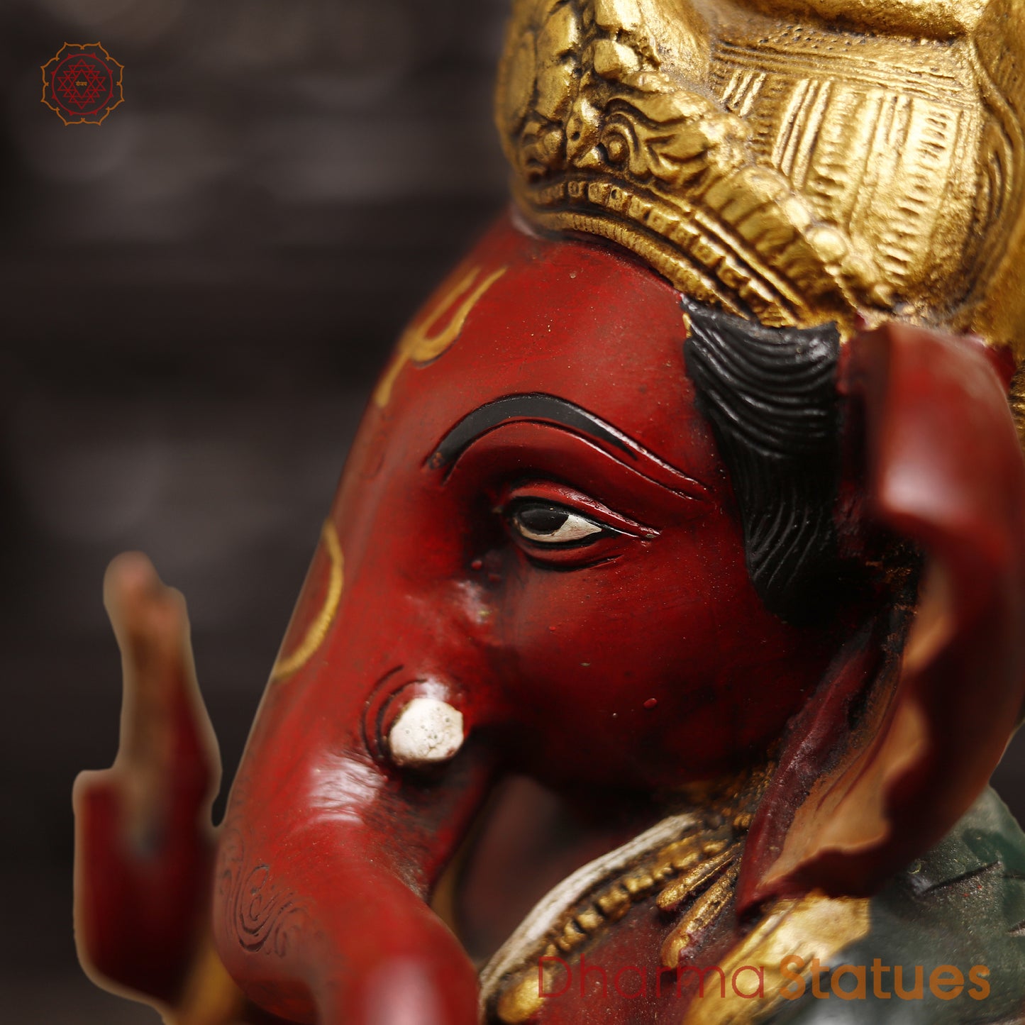 Brass Lord Ganesh Statue, seated in Blessing Posture, multicolor texture 13"