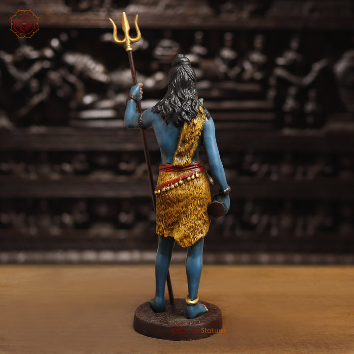 Brass Lord Shiva Statue, Shiva Standing Holding Trident, colorful texture 19" back view