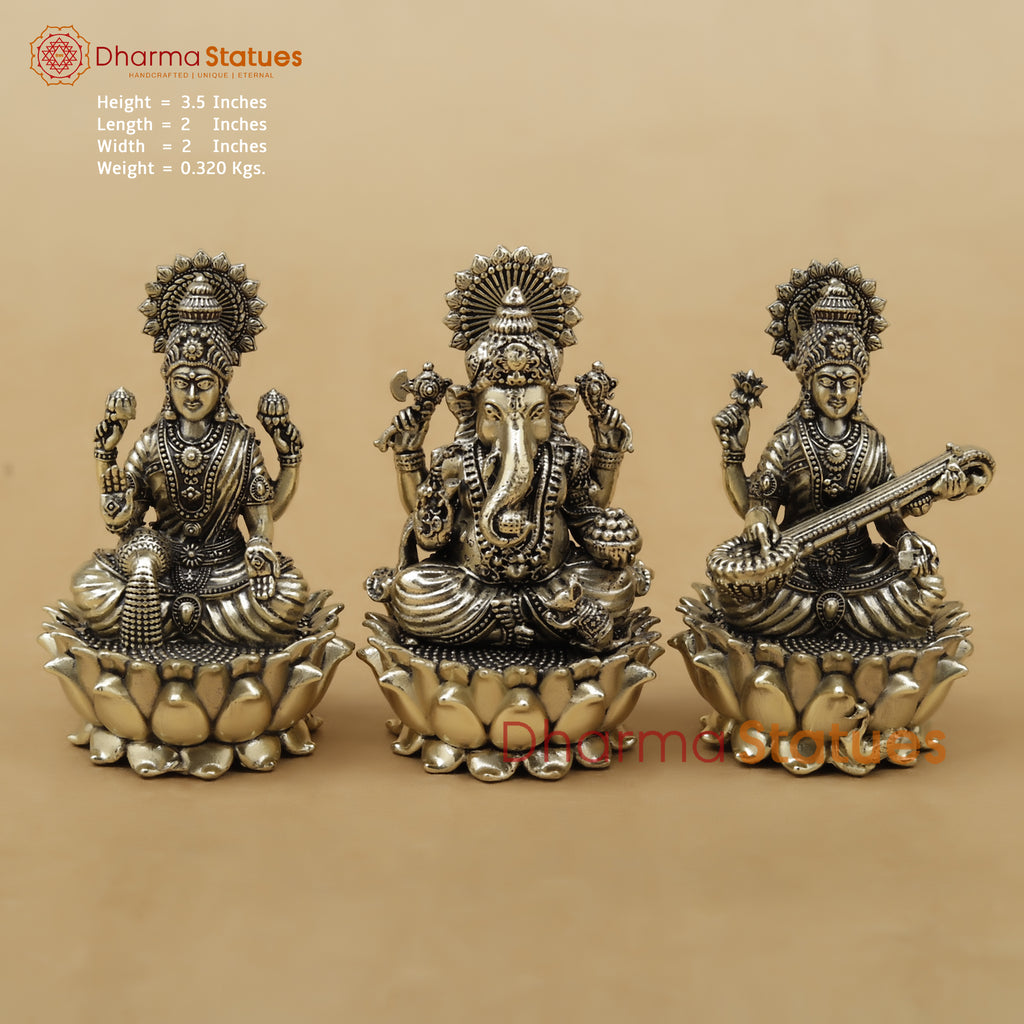 Brass Lakshmi, Ganesh & Saraswati Fine, 3.5"