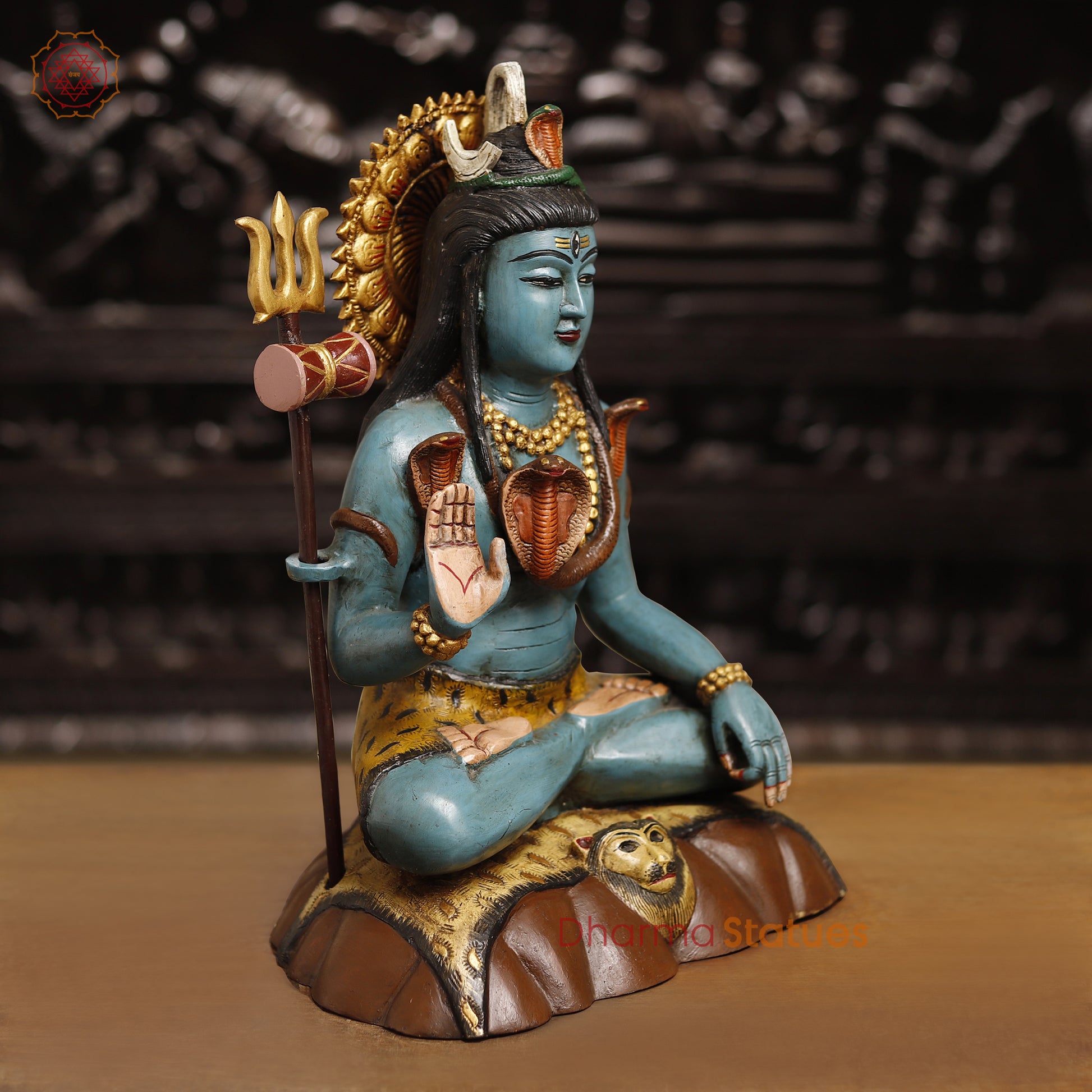 Brass Lord Shiva Statue, Lord Shiva Sitting in Blessing Posture, multicolor Finish 17" side view