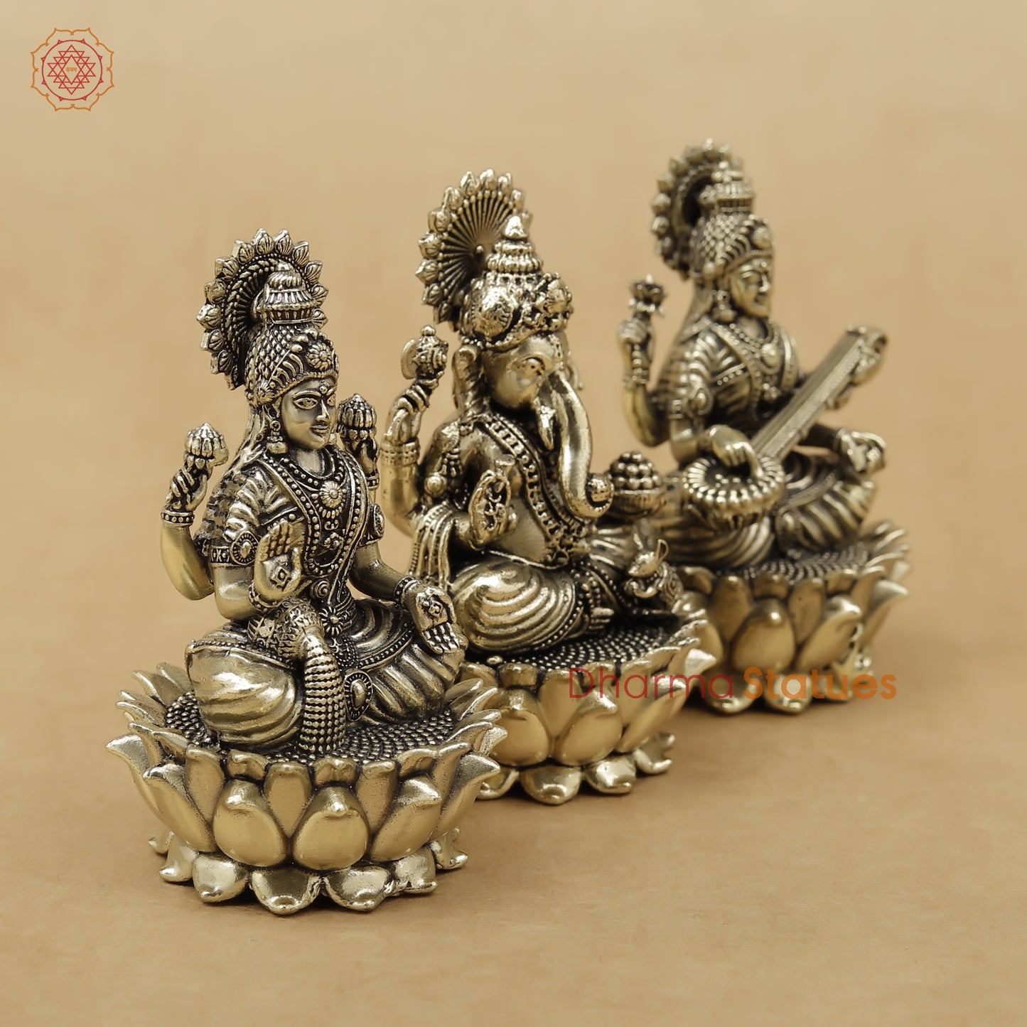 Brass Lakshmi Ganesh Saraswati Fine, 3.5"