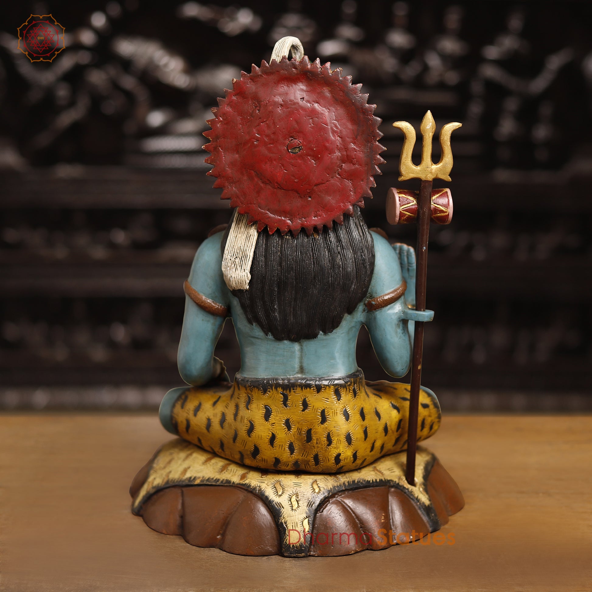 Brass Lord Shiva Statue, Lord Shiva Sitting in Blessing Posture, multicolor Finish 17" back view