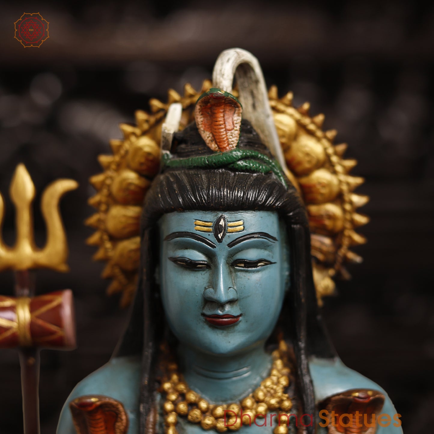 Brass Blue Skinned Lord Shiva Statue, Blessing Posture, Handcrafted & Painted, 17"