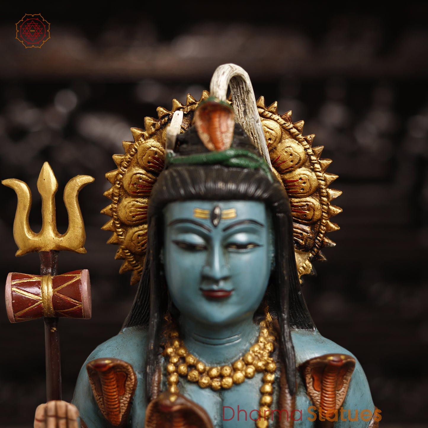 Brass Blue Skinned Lord Shiva Statue, Blessing Posture, Handcrafted & Painted, 17"