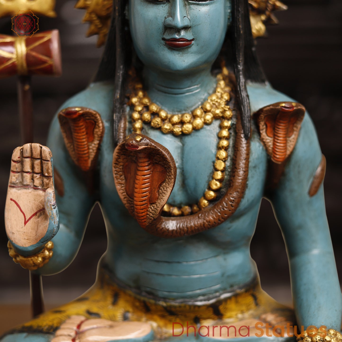 Brass Blue Skinned Lord Shiva Statue, Blessing Posture, Handcrafted & Painted, 17"
