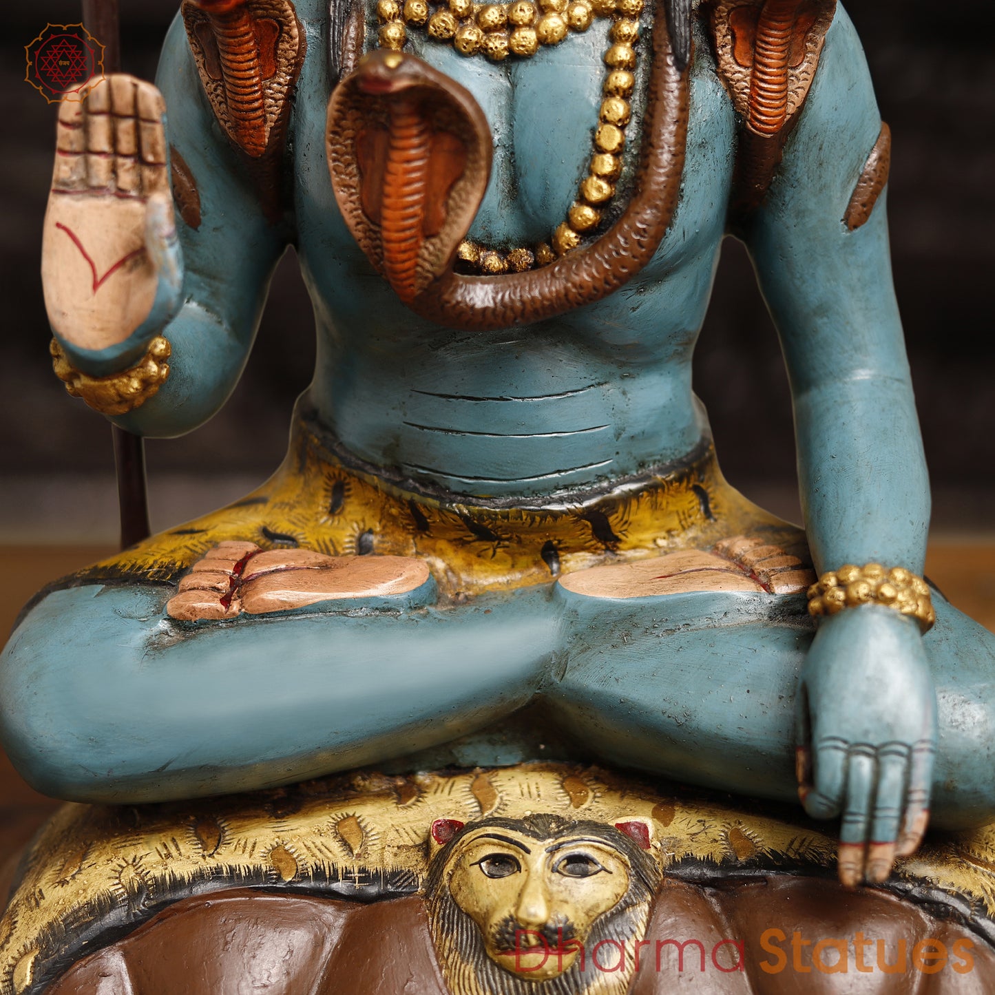 Brass Blue Skinned Lord Shiva Statue, Blessing Posture, Handcrafted & Painted, 17"