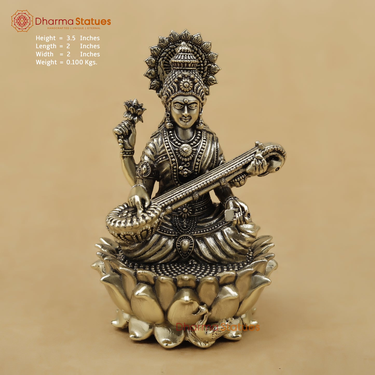 Brass Saraswati Fine, 3.5"